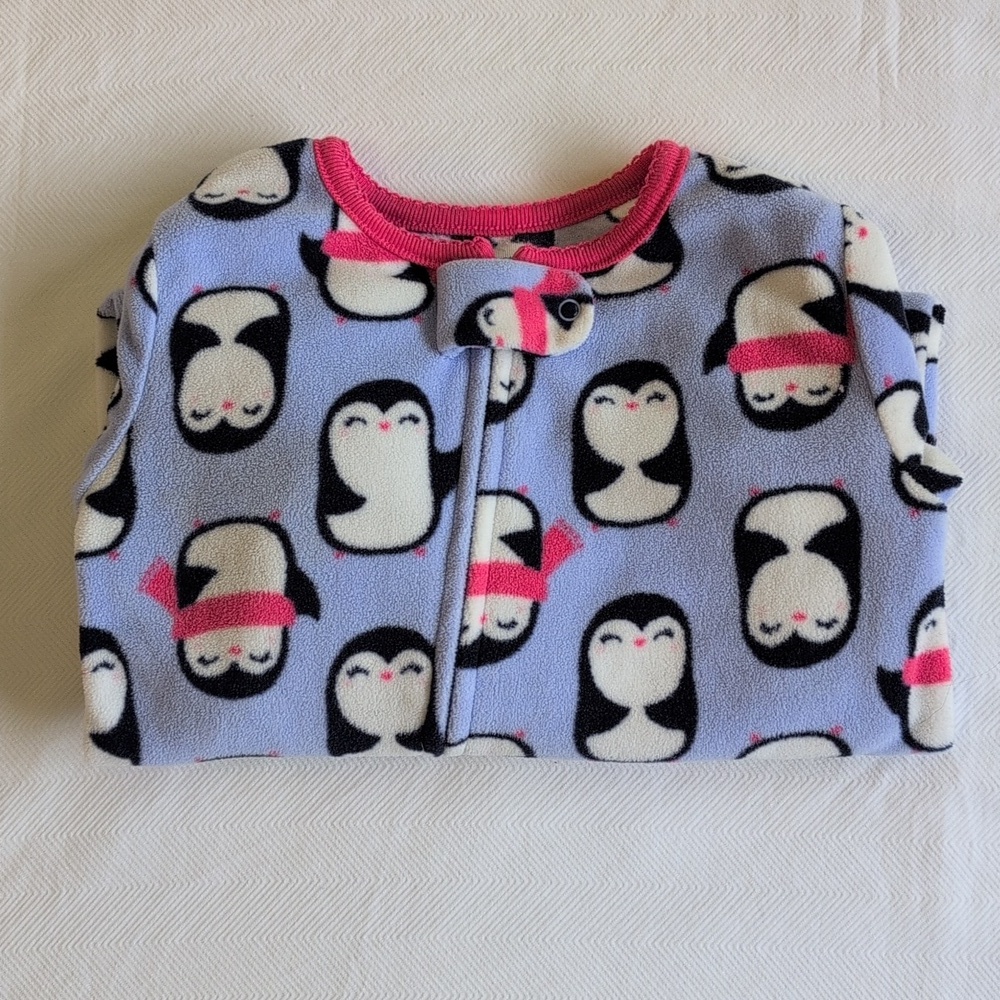 carter's penguin fleece zipper footie sleeper pajamas 12 months baby girl